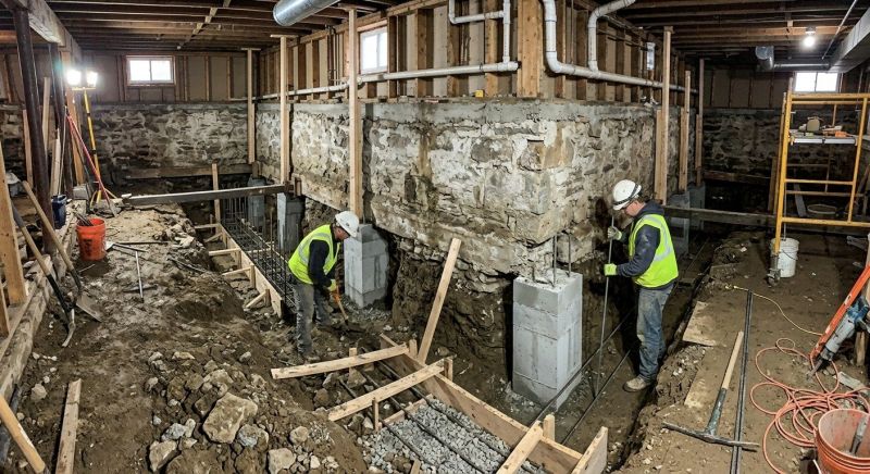Basement Underpinning in Dedham, MA
