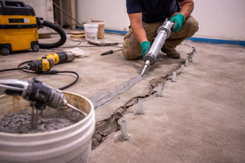 Cracked Basement Floor Repair in Dedham, MA