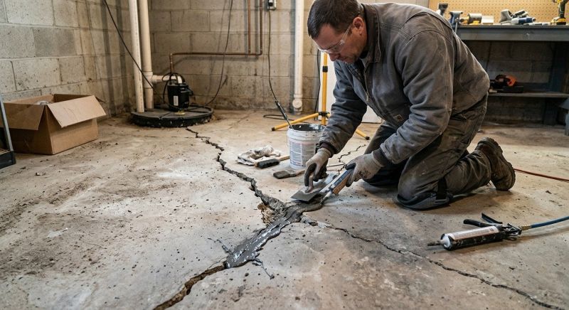 Cracked Basement Floor Repair in Dedham, MA
