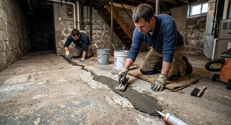 Cracked Basement Floor Repair in Dedham, MA