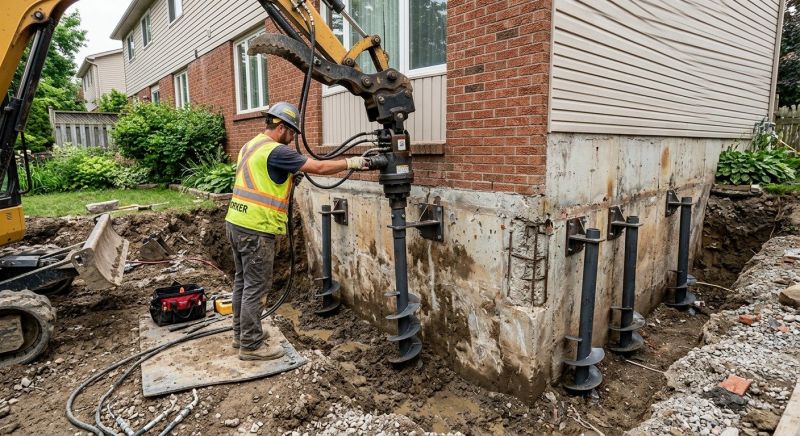 Helical Piers Installation in Dedham, MA